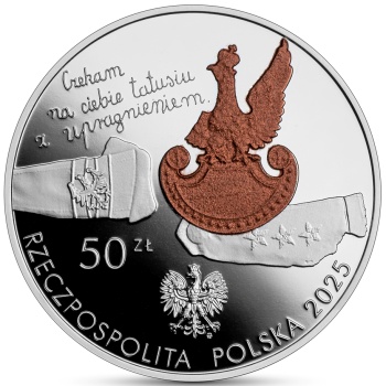 Srebrna moneta kolekcjonerska poświęcona 85. rocznicy zbrodni katyńskiej - awers