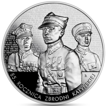 Srebrna moneta kolekcjonerska poświęcona 85. rocznicy zbrodni katyńskiej - rewers