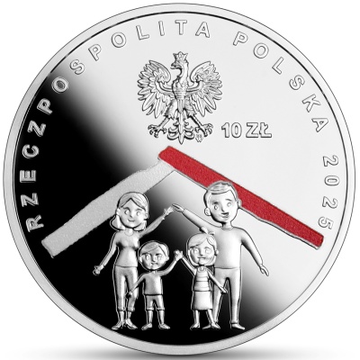 Srebrna moneta kolekcjonerska w temacie w Polskę wierzę Pieśń „Rota” awers