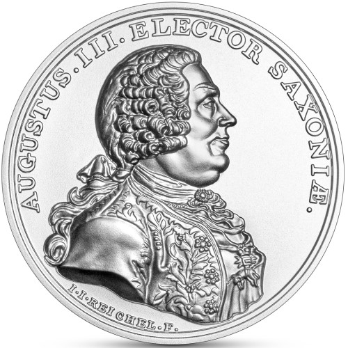 Rewers polskiej srebrnej monety poświęconej Augustowi III Sasowi