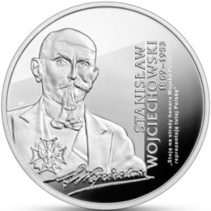 Rewers srebrnej monety poświęconej Stanisławowi Wojciechowskiemu