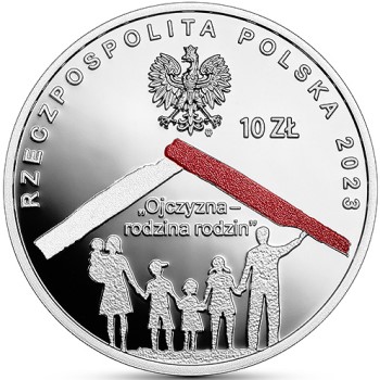 Awers srebrnej monety poświęconej Polskiej Rodzinie
