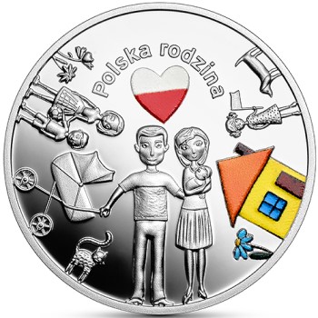 Rewers srebrnej monety poświęconej Polskiej Rodzinie